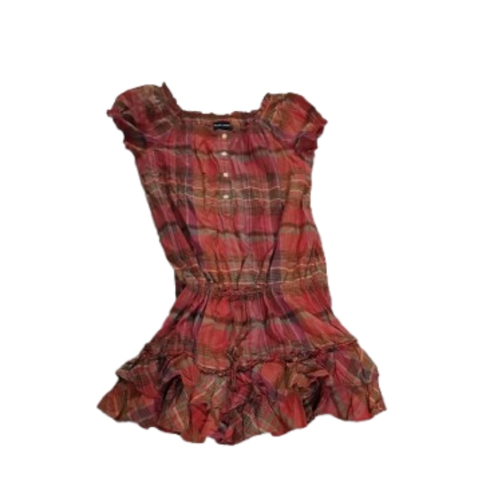 Ralph Lauren Girls Plaid Dropwaist Puff Sleeve Dress Sz 14
